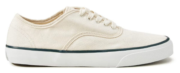 a low top lace up deck style shoe with rubber sole