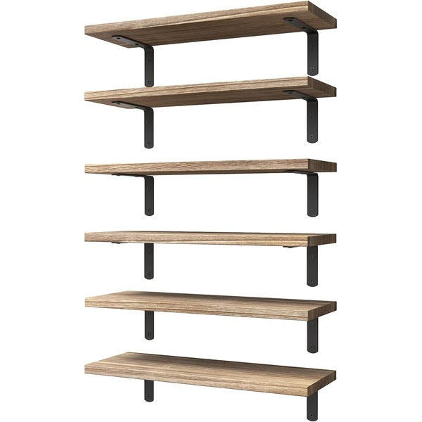 set of six floating wood shelves