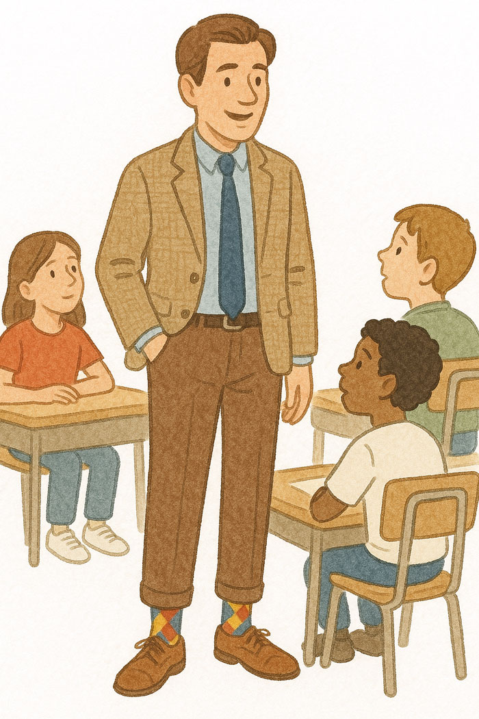 illustration of a teach wearing bright socks