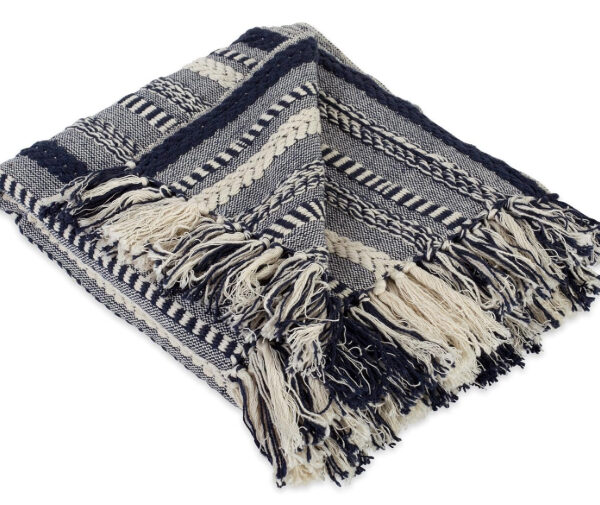 a striped braided and fringe throw blanket