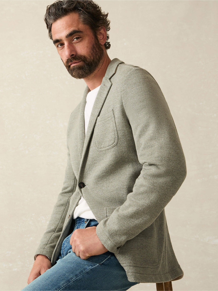 man wearing subtle green knit blazer