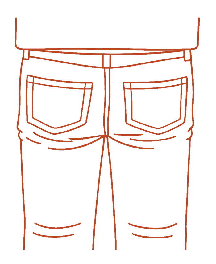 image showing how loose fit pants have a baggy rear seat area