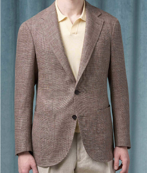 man wearing a linen blend sportcoat over a button front shirt