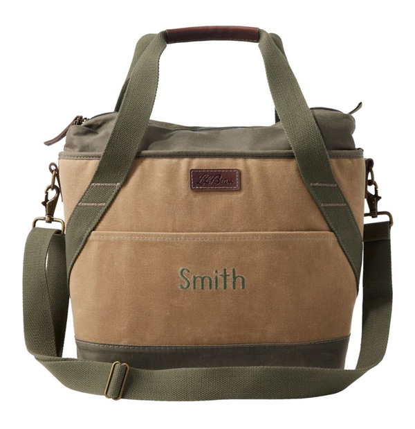 tan canvas tote bag with monogram