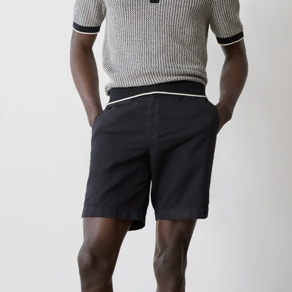 man wearing shorts with a short sleeve knit shirt