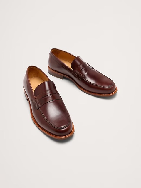 brown leather penny loafer shoes