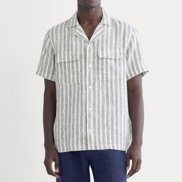 man wearing a linen short sleeve shirt