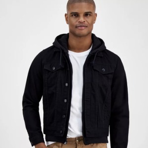 man wearing a black trucker style jacket