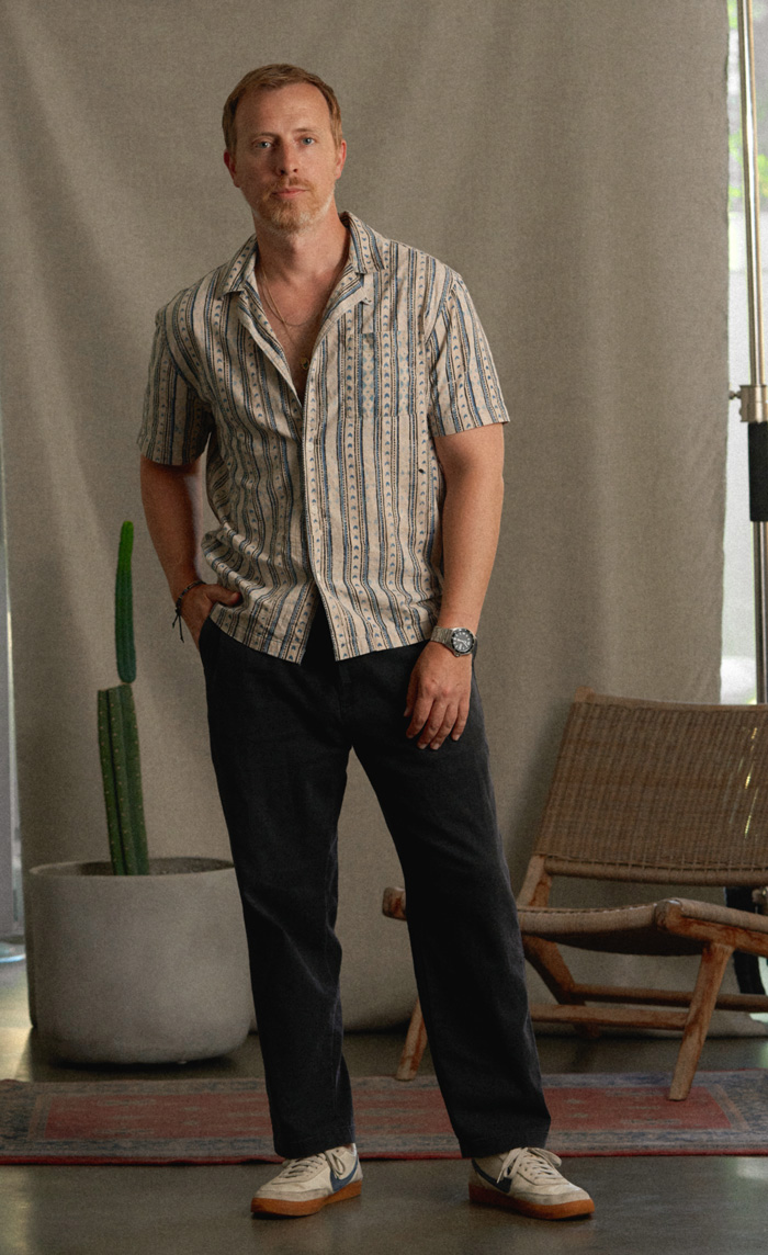 men's casual summer outfit with jewelry featuring necklaces and bracelets