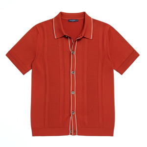 orange button up polo