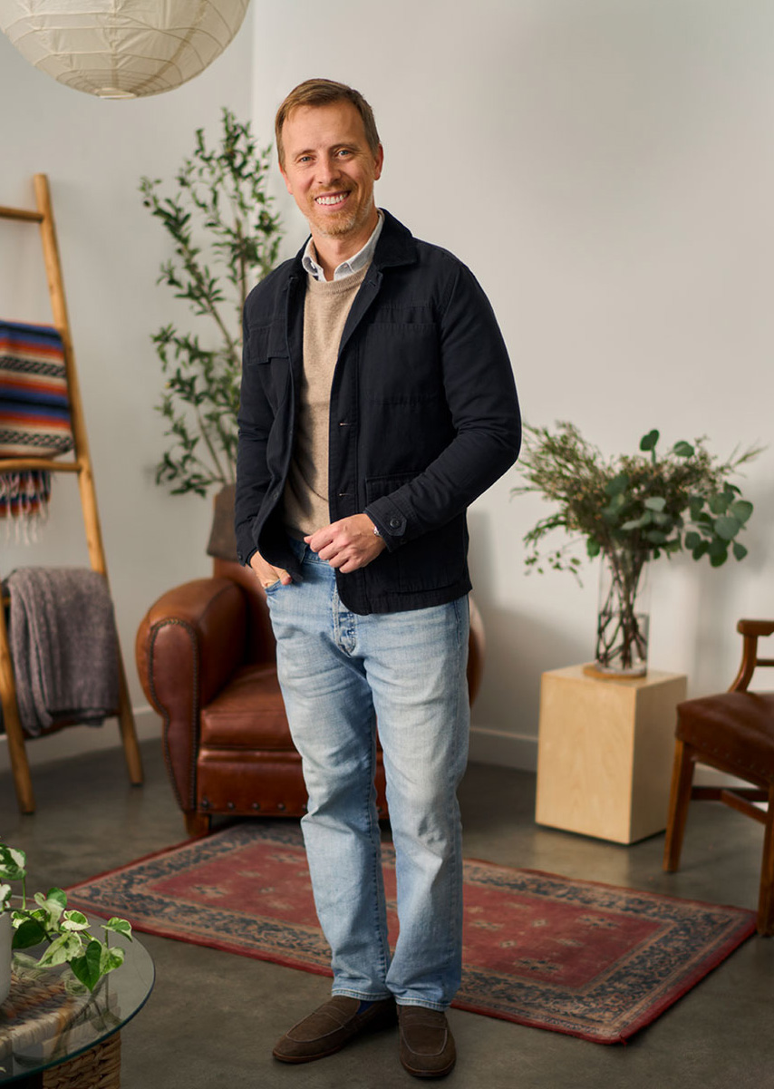 andrew wearing a black barn jacket