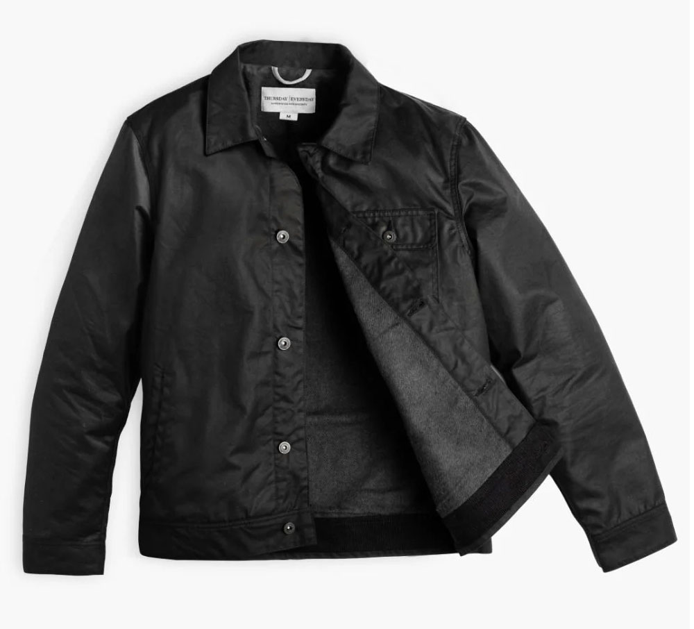 thursday boot co black waxed trucker jacket