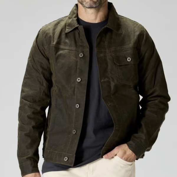 man wearing a flannel lined trucker style jacket