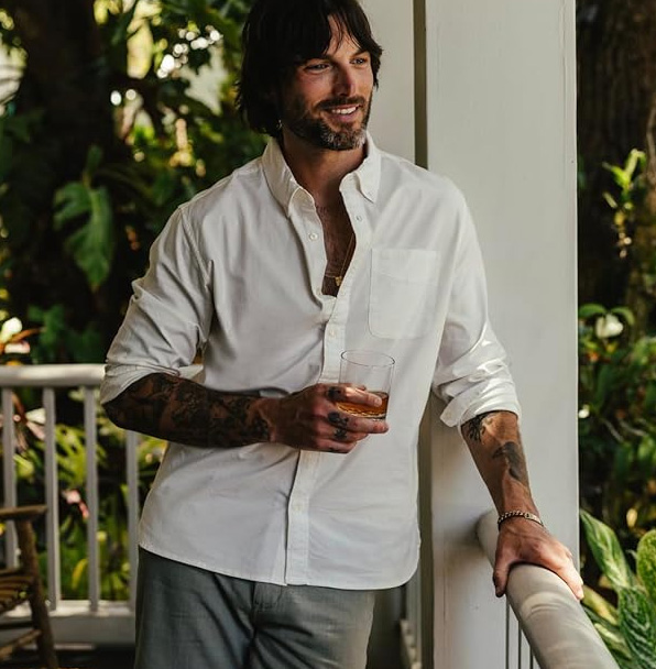 mens long sleeve white oxford shirt