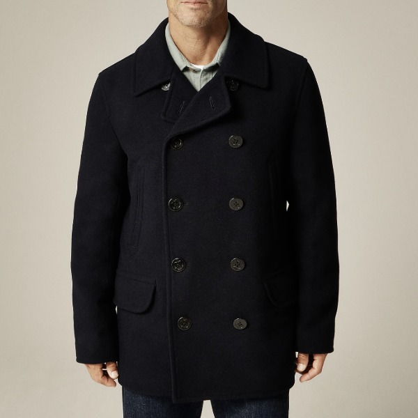 man wearing a dock peacoat