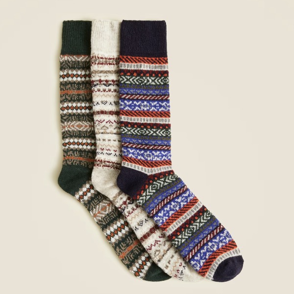 three lambs wool blend socks in assorted colors