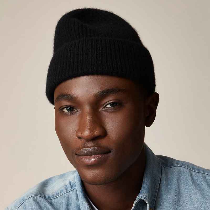 man wearing a cashmere beanie