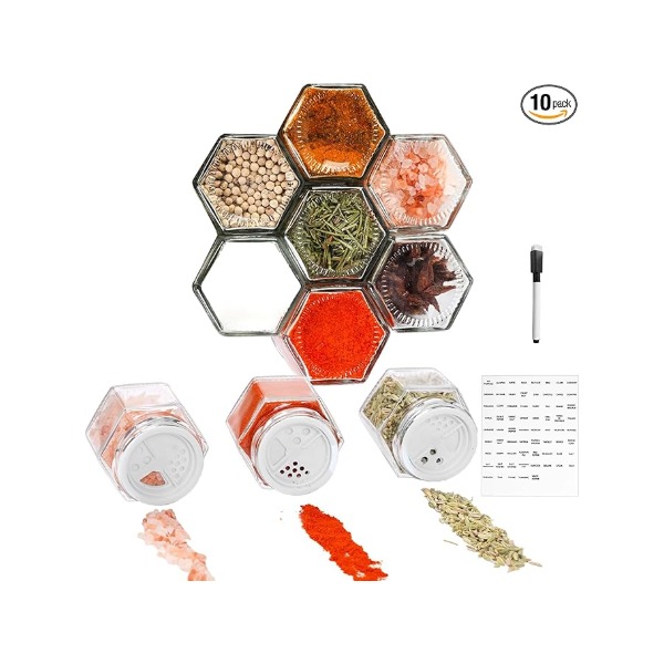 hexagon shaped magnetic spice jars