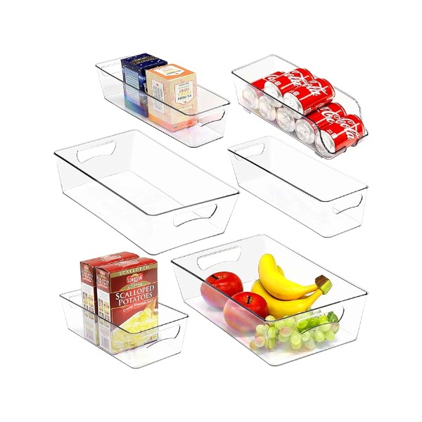 set of six organizer bins for refrigerator