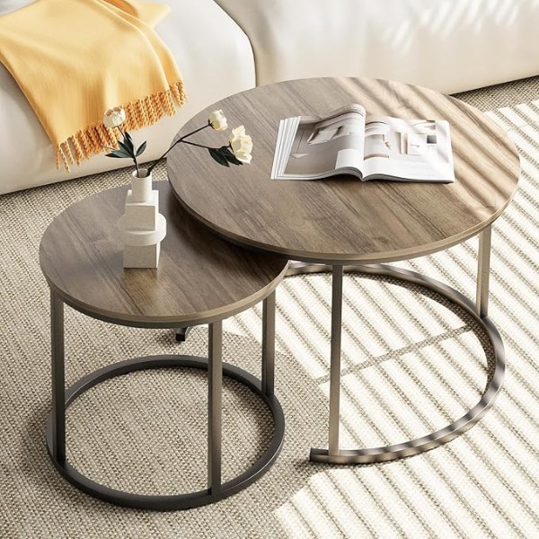 round coffee nesting table in a living room space