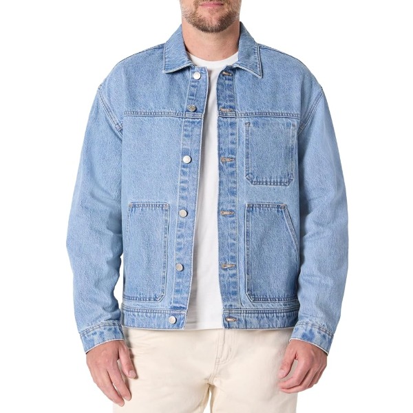 image of a man wearing a relaxed fit denim jacket and pants