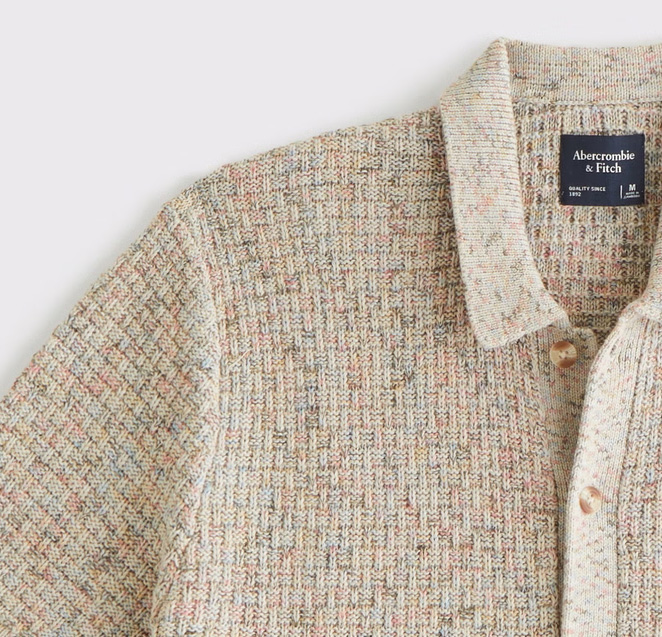 close up of space dye on knit polo by abercrombie & fitch