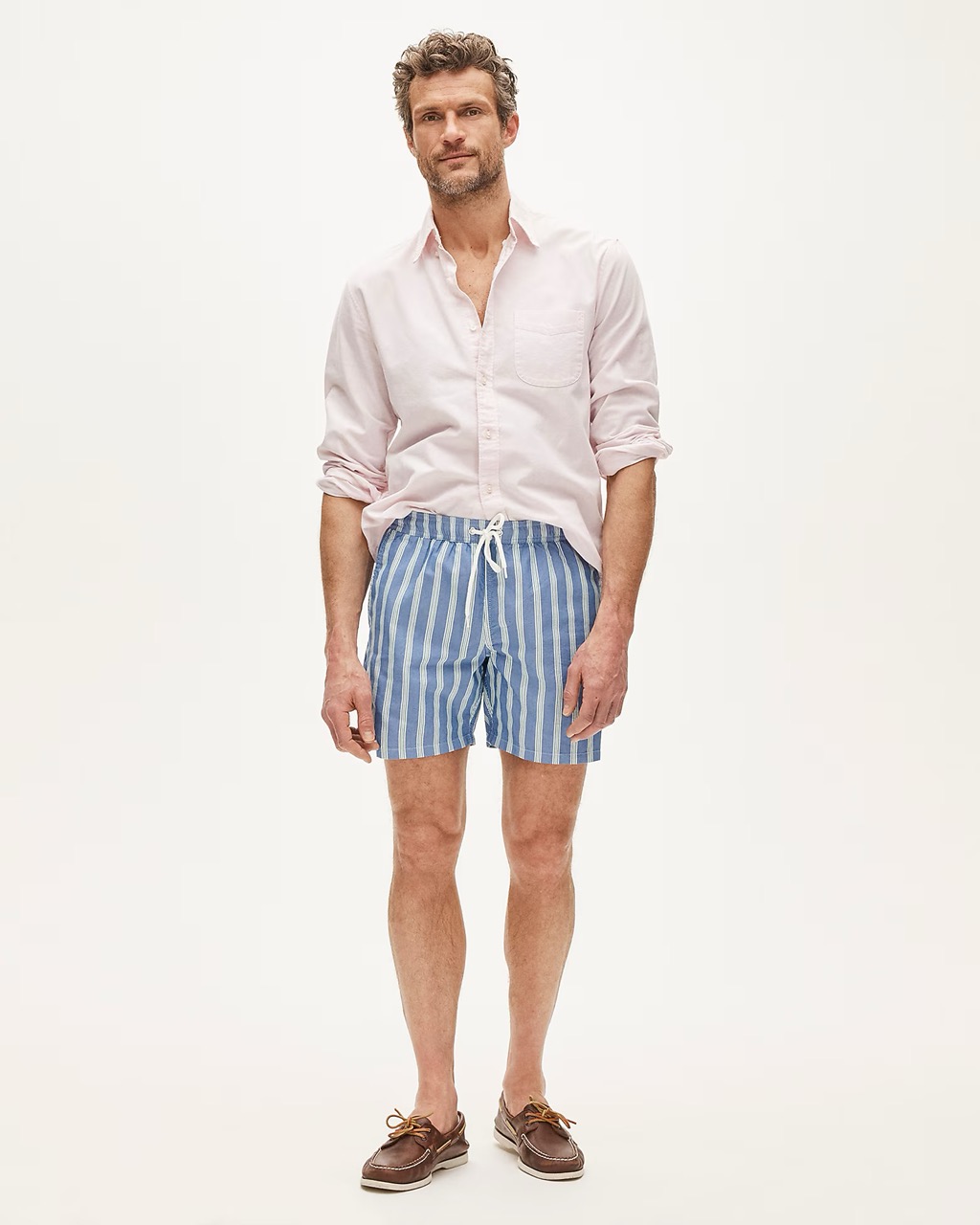 6" swim trunk in cotton-nylon blend oxford